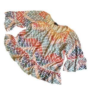 Zac & Rachel Boho Geometric Print Top Size 2X Colorful Indian Gauze Crochet